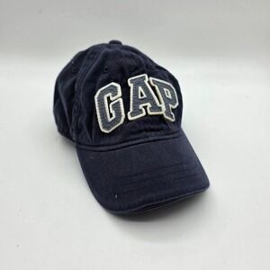 Baby Gap Navy Blue Cotton Baseball Hat S/M Arched Logo Elastic Back Toddler Cap